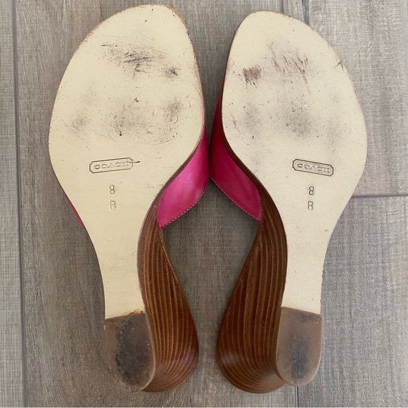 Coach Women's Traci Kerala Calf Fuchsia Pink Leather Wedge Sandals 8 Slides Y2K - Picture 8 of 9